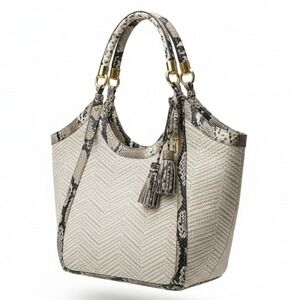 Brahmin Rare Woven Giselle Galerie Raffia Rattan Python Snake Shoulder Bag
